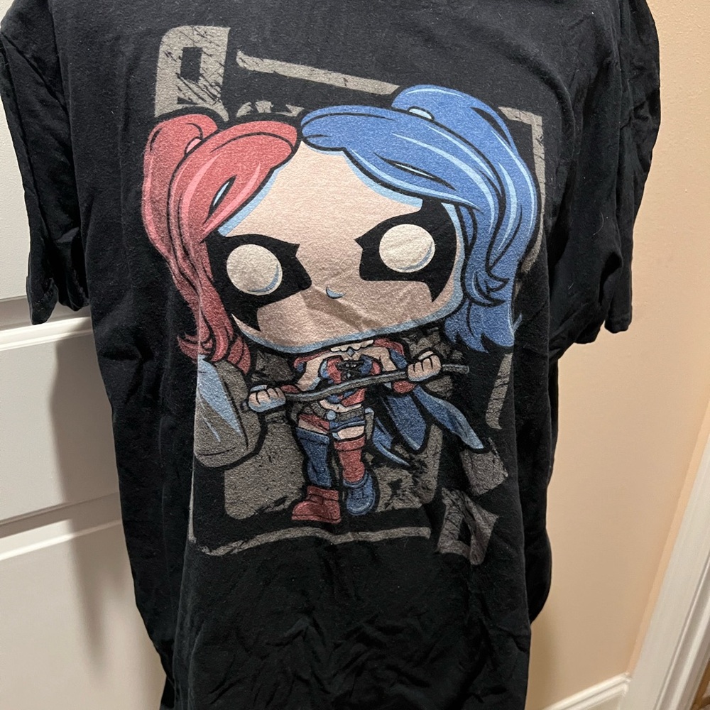 DC Funko Harley Quinn Black T-Shirt with Red and Blue Graphic